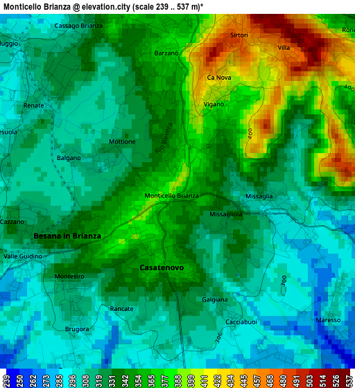 Monticello Brianza elevation map