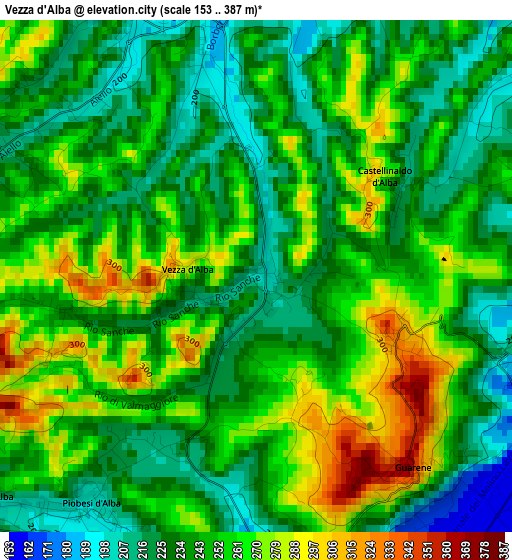 Vezza d'Alba elevation map