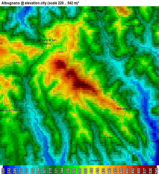 Albugnano elevation map