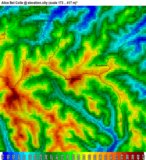 Alice Bel Colle elevation map