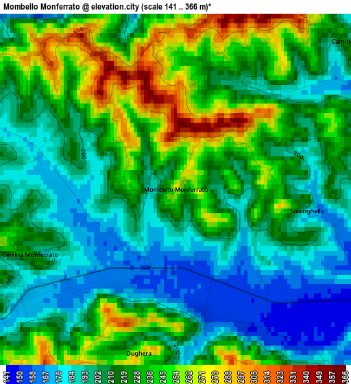 Mombello Monferrato elevation map