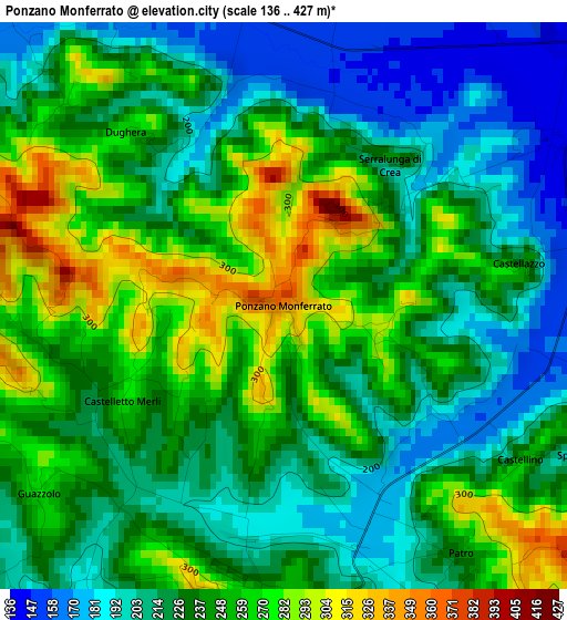 Ponzano Monferrato elevation map