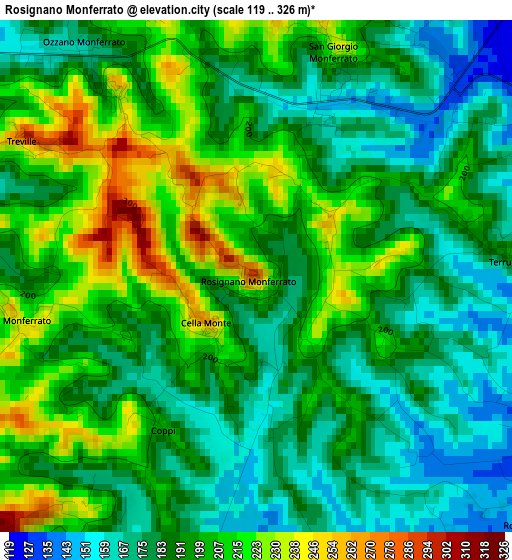 Rosignano Monferrato elevation map