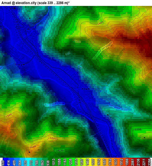 Arnad elevation map