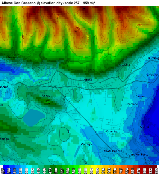 Albese Con Cassano elevation map