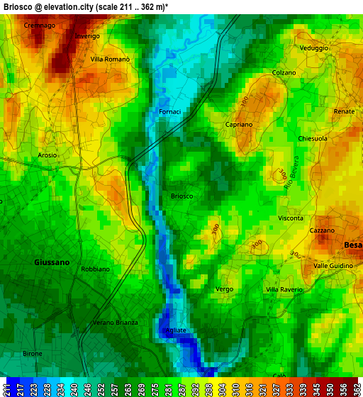 Briosco elevation map