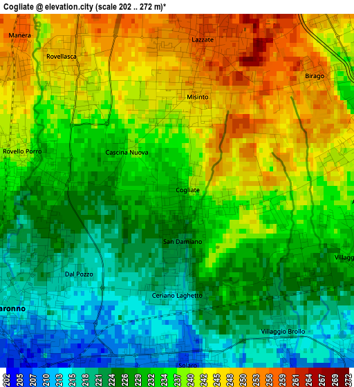 Cogliate elevation map