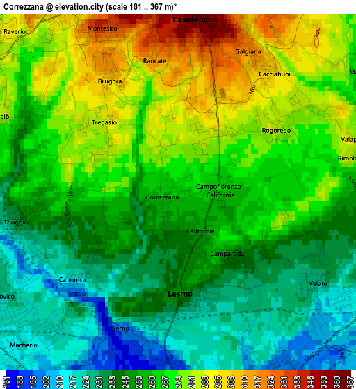 Correzzana elevation map