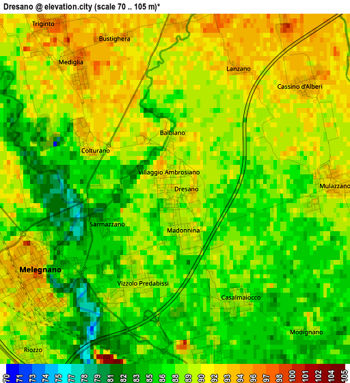 Dresano elevation map