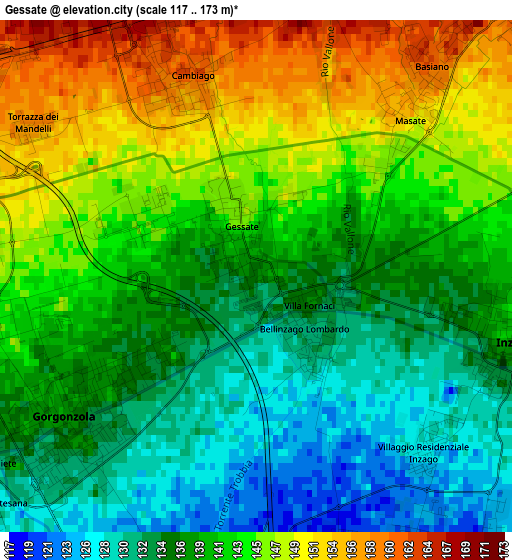 Gessate elevation map