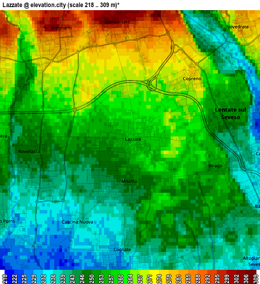 Lazzate elevation map