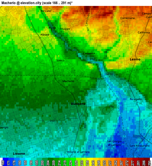 Macherio elevation map