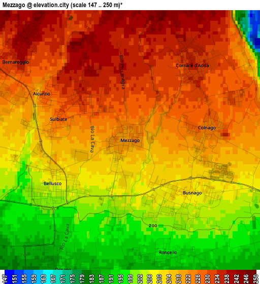 Mezzago elevation map