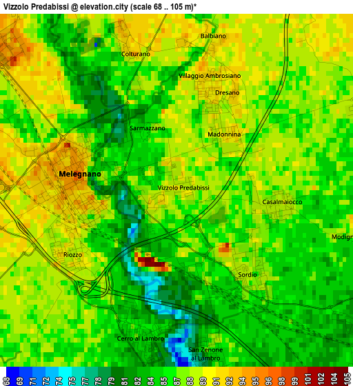 Vizzolo Predabissi elevation map