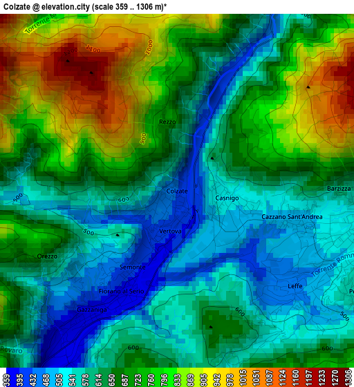 Colzate elevation map