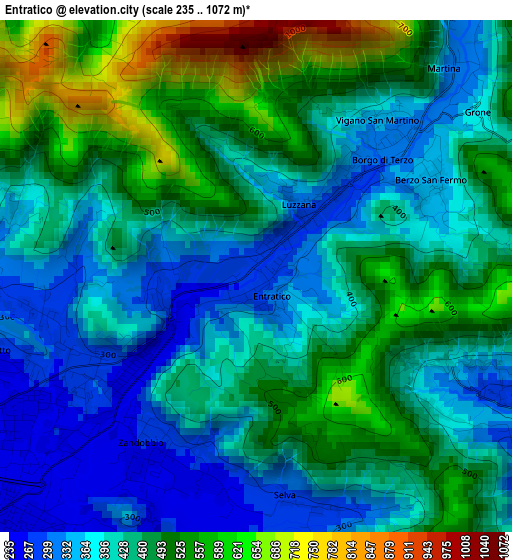 Entratico elevation map