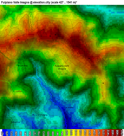 Fuipiano Valle Imagna elevation map