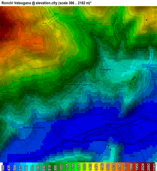 Ronchi Valsugana elevation map