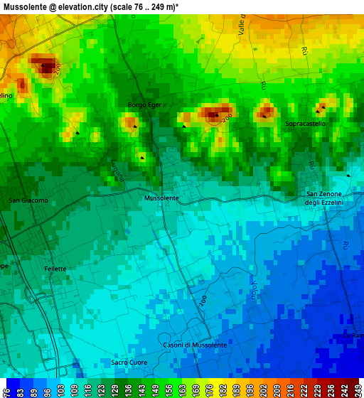 Mussolente elevation map