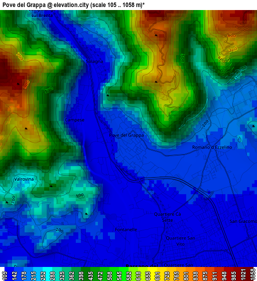 Pove del Grappa elevation map