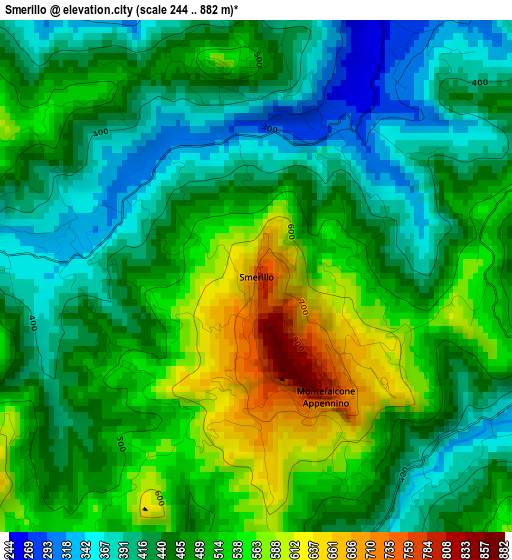 Smerillo elevation map