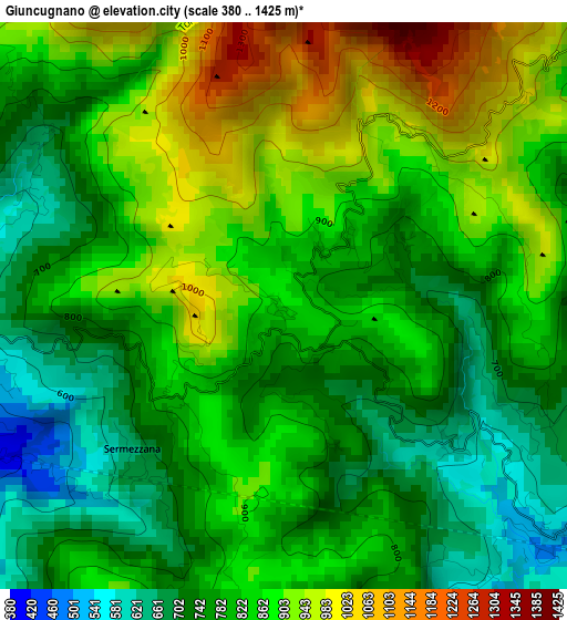 Giuncugnano elevation map