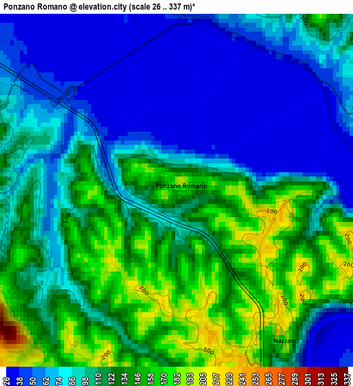 Ponzano Romano elevation map