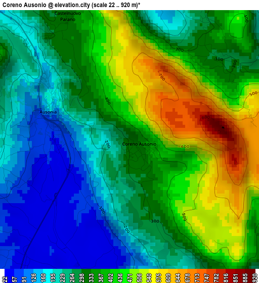 Coreno Ausonio elevation map