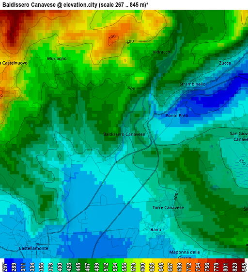 Baldissero Canavese elevation map