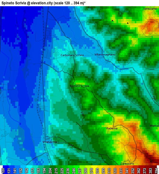 Spineto Scrivia elevation map