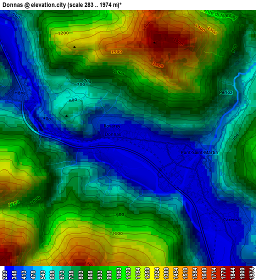 Donnas elevation map