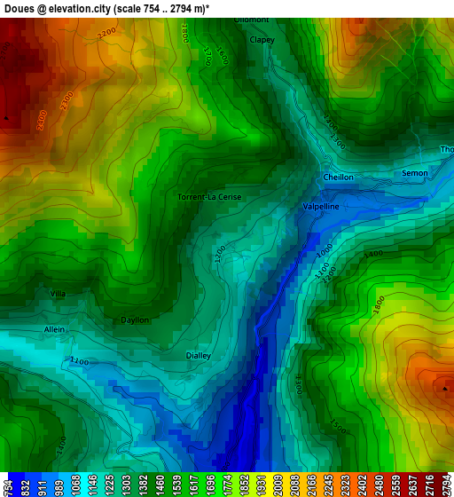 Doues elevation map