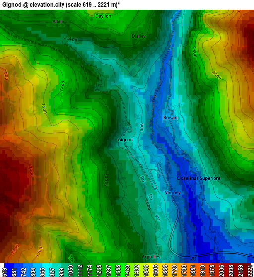 Gignod elevation map