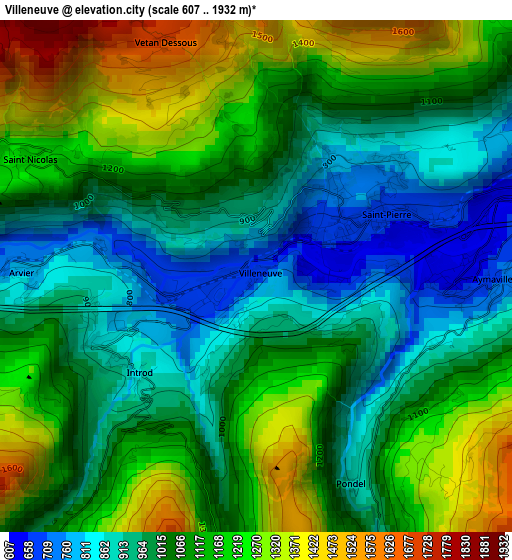 Villeneuve elevation map