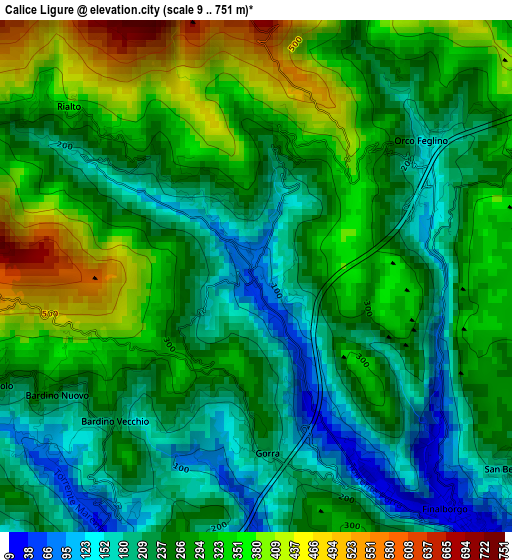 Calice Ligure elevation map