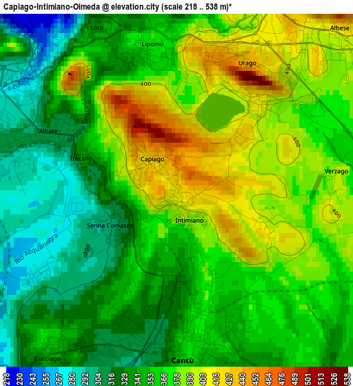 Capiago-Intimiano-Olmeda elevation map