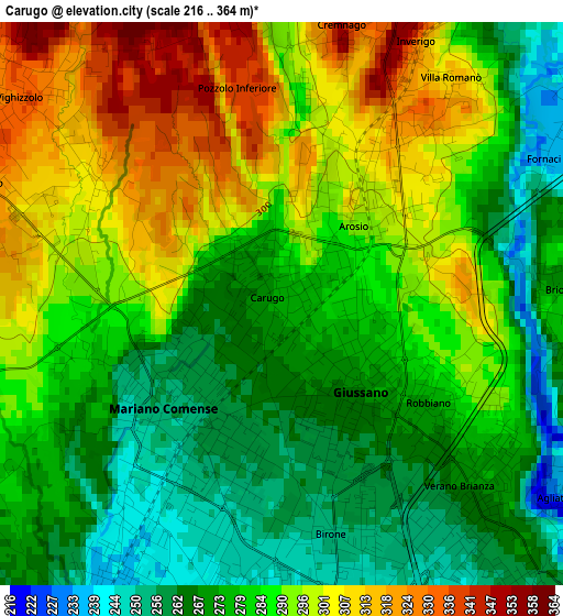 Carugo elevation map