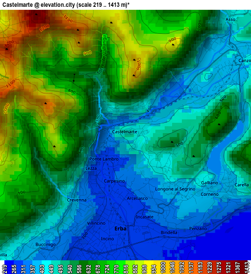 Castelmarte elevation map
