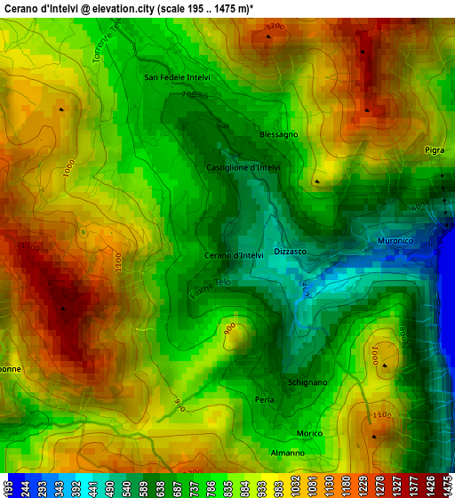 Cerano d'Intelvi elevation map