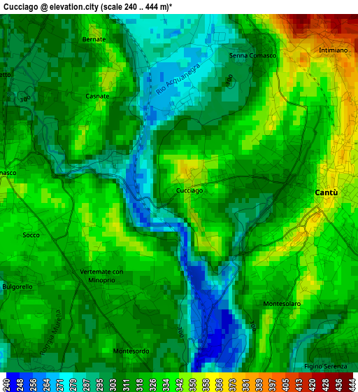 Cucciago elevation map