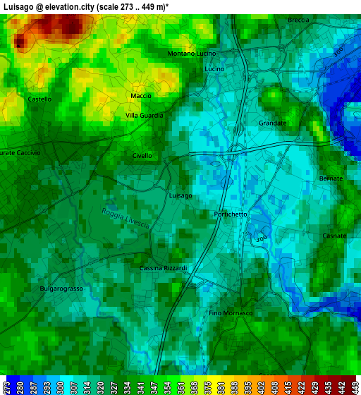 Luisago elevation map