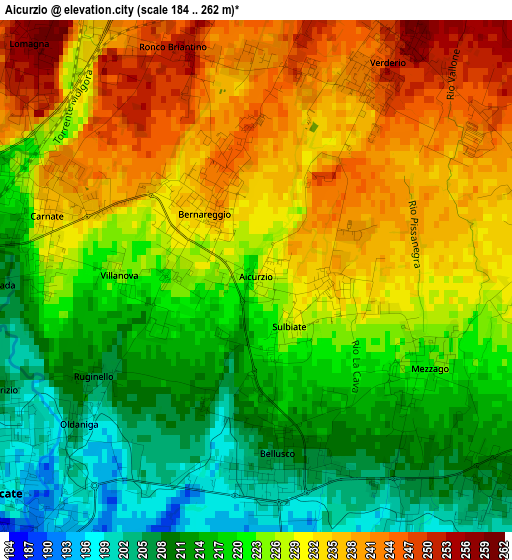 Aicurzio elevation map