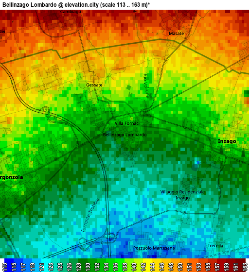 Bellinzago Lombardo elevation map