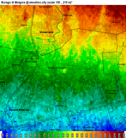 Burago di Molgora elevation map