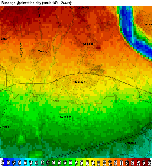 Busnago elevation map