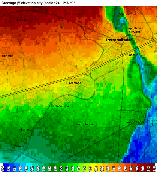 Grezzago elevation map