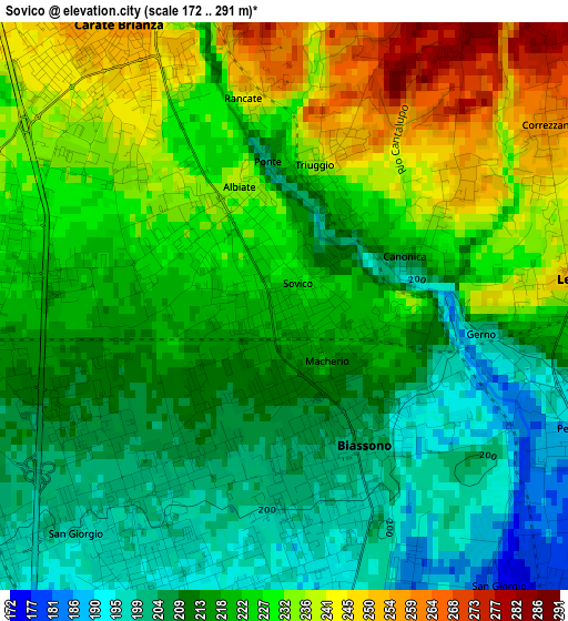 Sovico elevation map