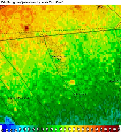 Zelo Surrigone elevation map