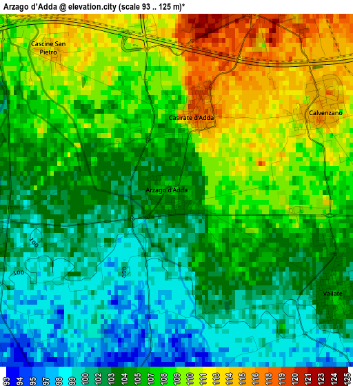 Arzago d'Adda elevation map