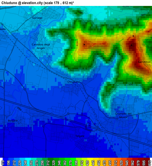 Chiuduno elevation map